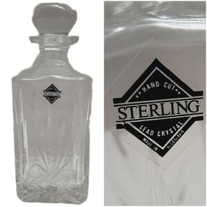 🍒 Vtg STERLING Hand Cut Lead Crystal Liquor Decanter Barware Clear w/ Stopper